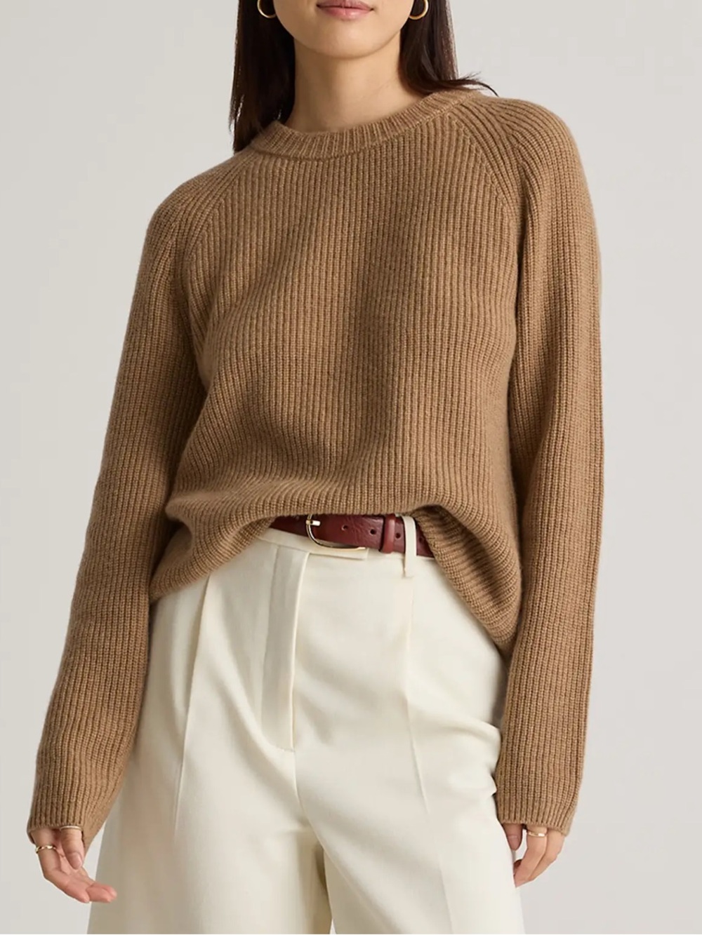 Quince Mongolian Cashmere Fisherman Crewneck SweaterTeal Brown Ribbed X-Large